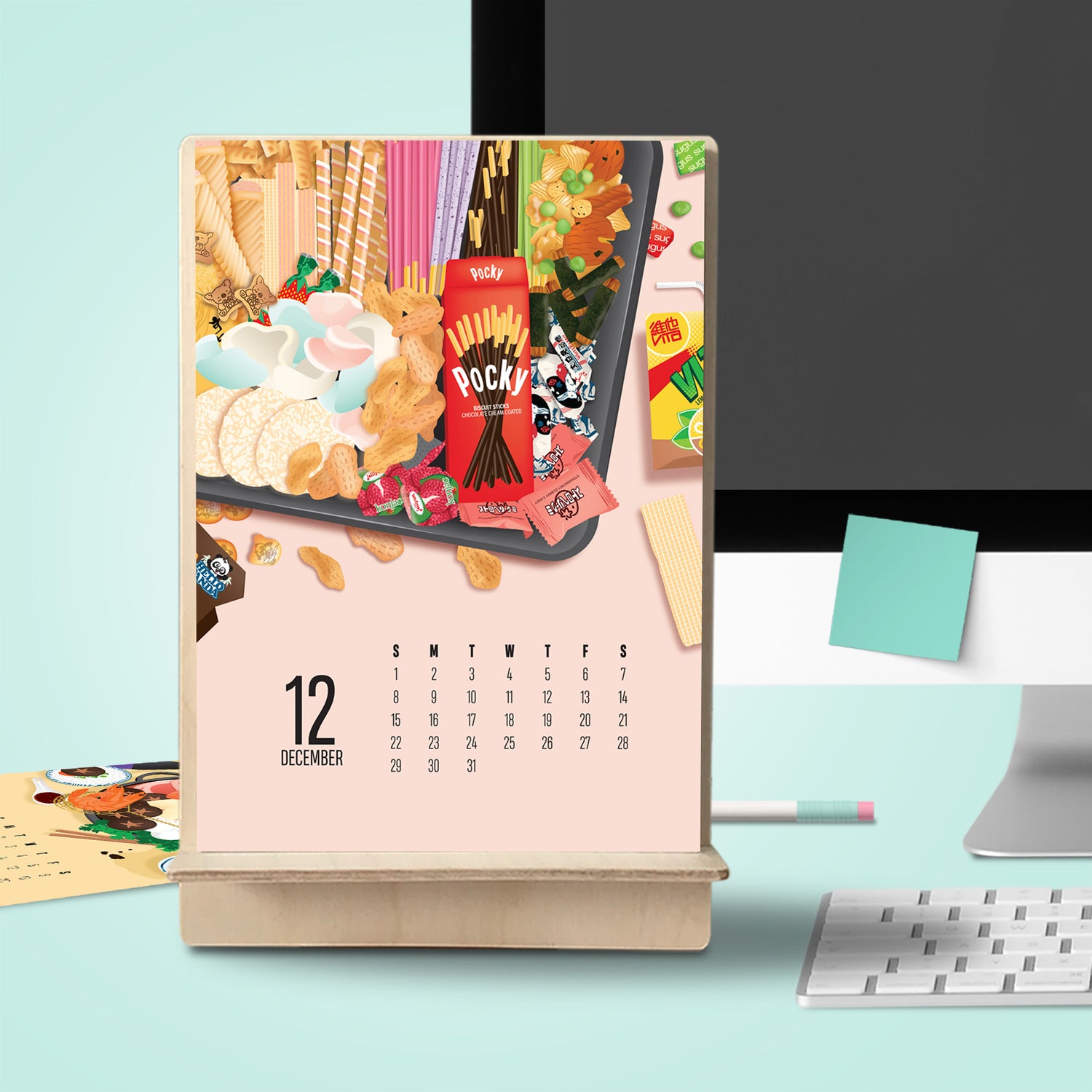 2024 Everyday Asian Scenes desk calendar with wood stand by I&