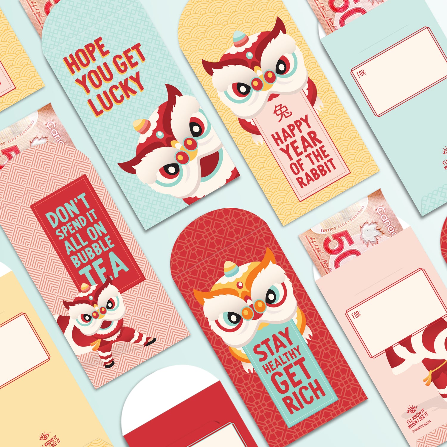 Modern red pockets, hong bao, red envelopes by I&