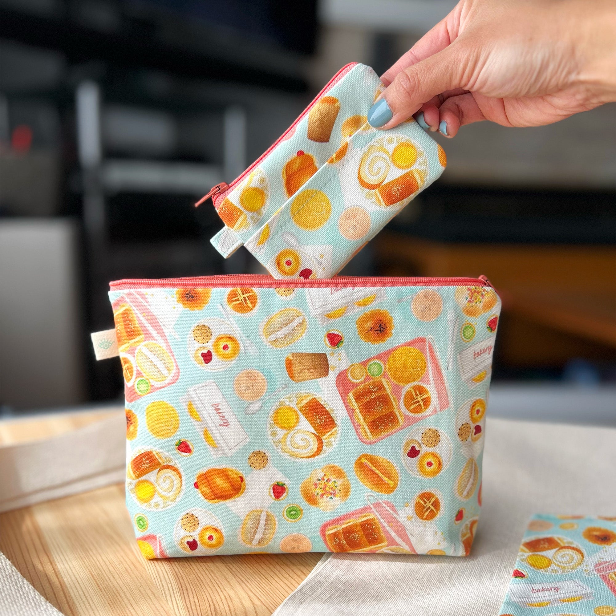 Chinese bakery zipper pouch with matching coin purse by I&