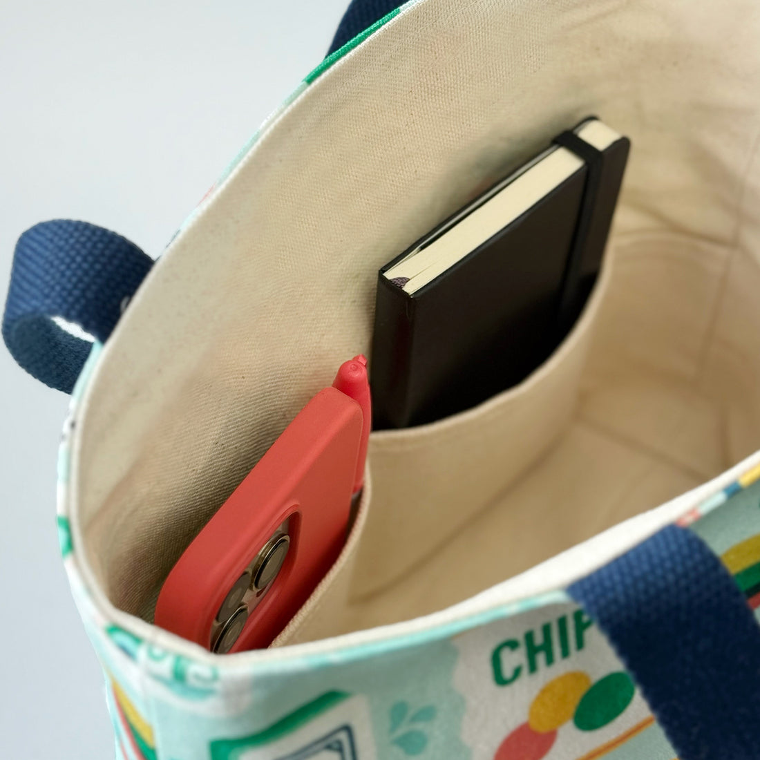 Mahjong pattern mini tote inside pockets by I&