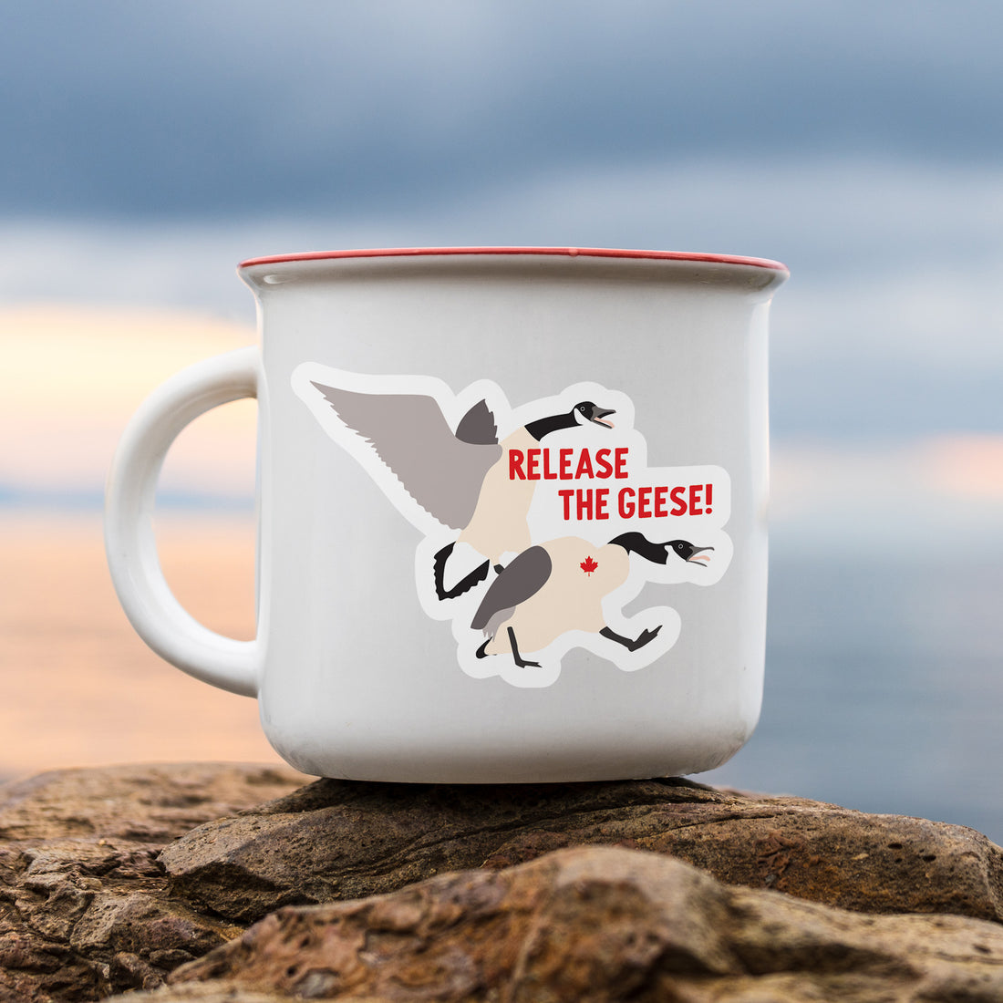 Release the Canadian geese vinyl sticker on mug by I&