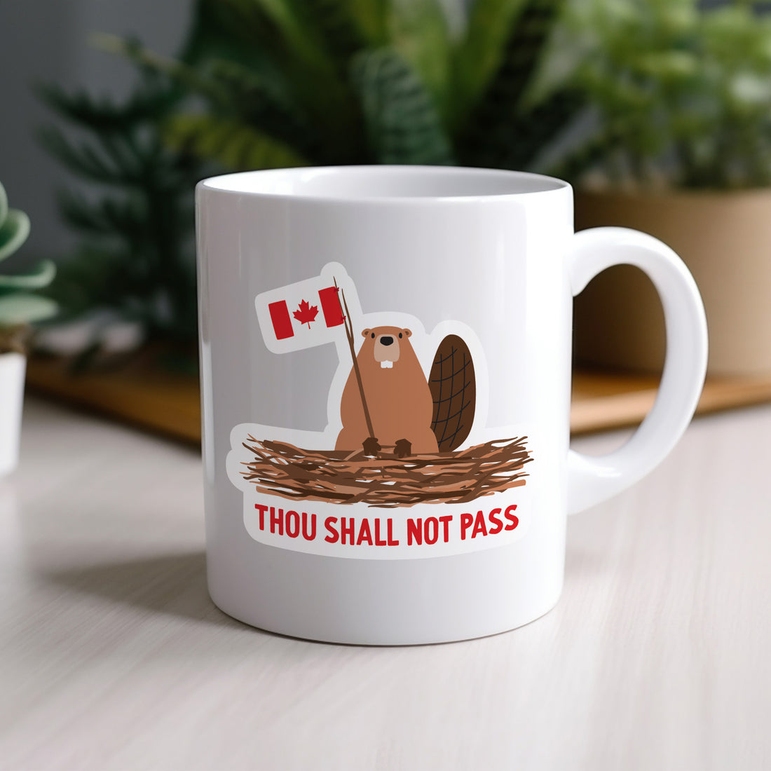 Thou shall not pass Canada beaver vinyl sticker on mug by I&