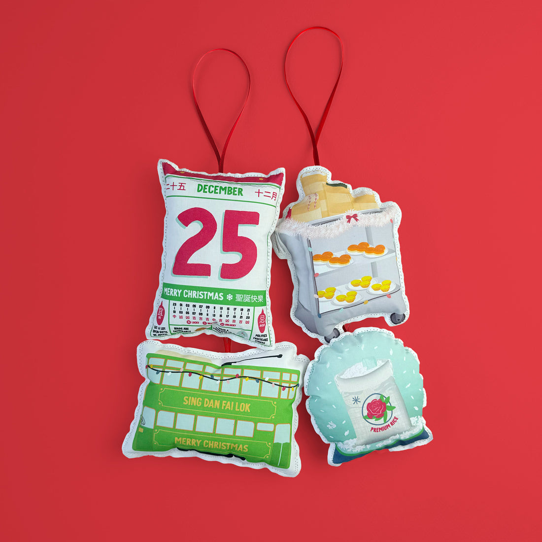 Asian-themed plush Christmas ornaments by I&