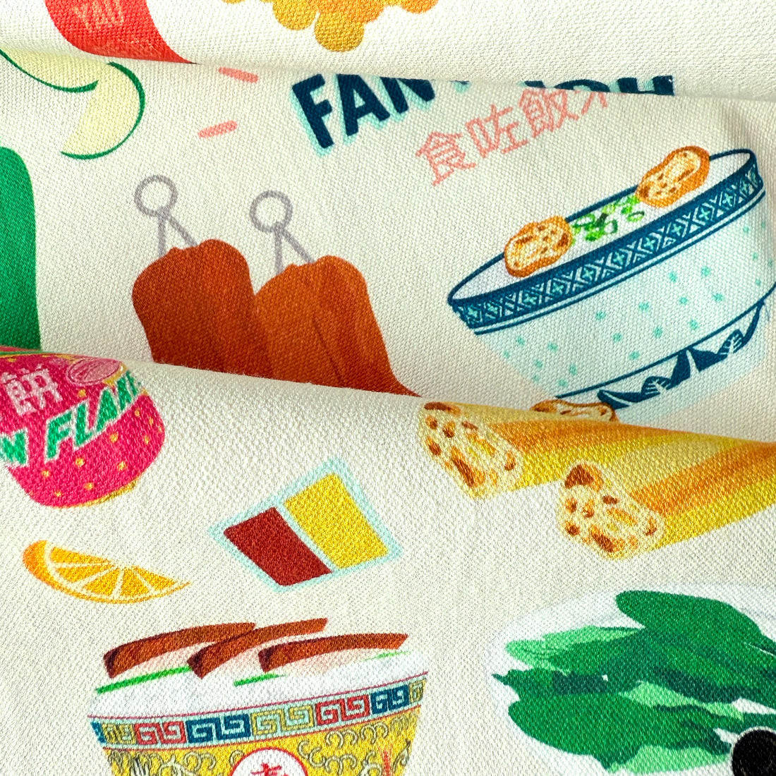 Tea towel with Cantonese foods printed illustration by I&