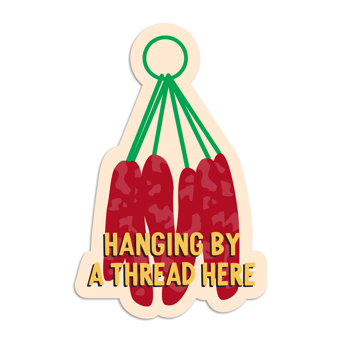 Lap cheong Chinese sausage hanging on by a thread here vinyl sticker by I&