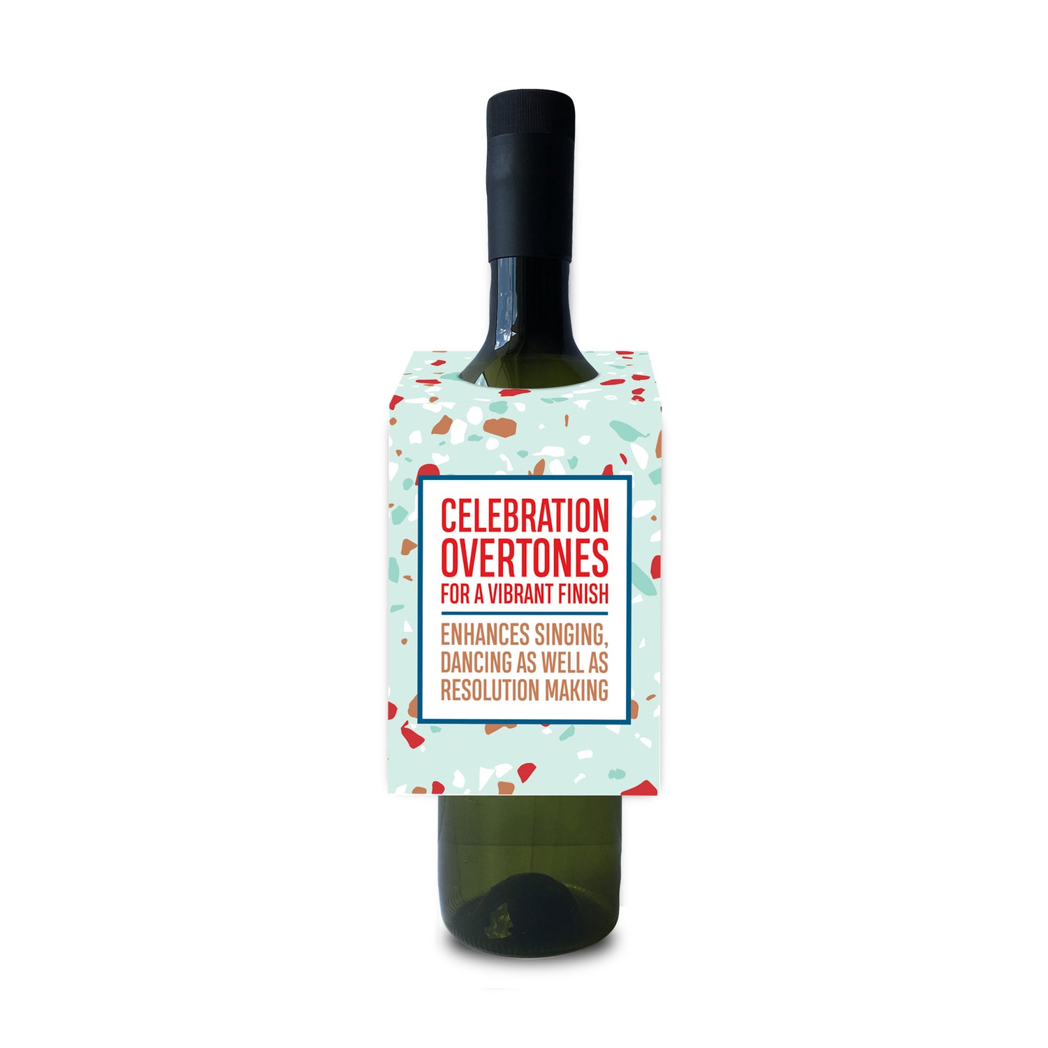Celebration overtones for a vibrant finish, enhances singing, dancing as well as resolution making new years wine and spirit tag by I&
