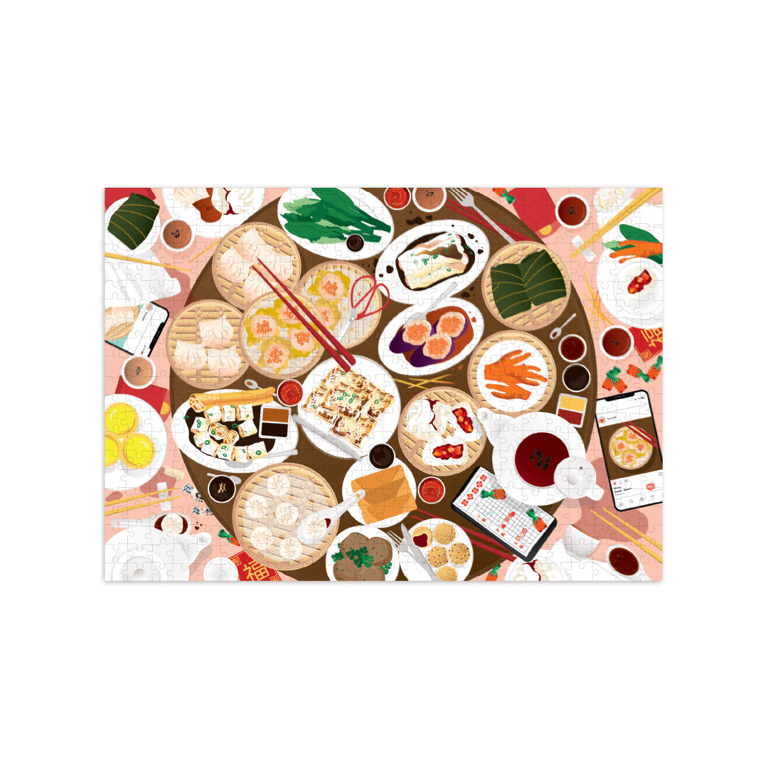 500 piece jigsaw puzzle with a dim sum illustration