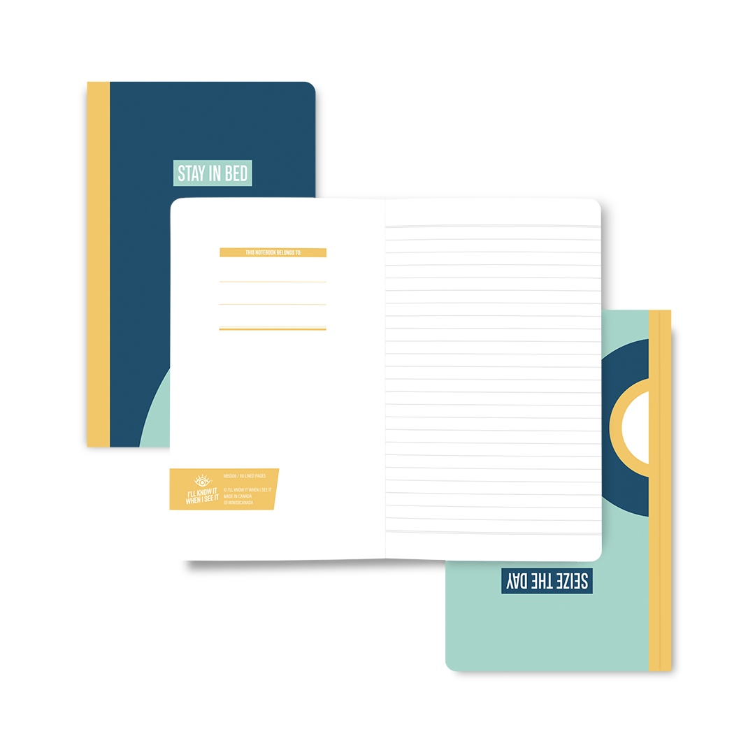 Seize the day, stay in bed double-sided notebook inside cover