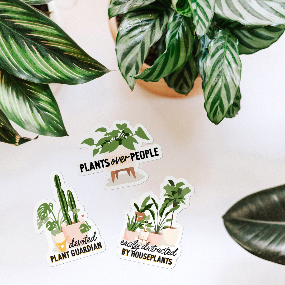 Plants over people vinyl sticker, Devoted plant guardian vinyl sticker, Easily distracted by houseplants vinyl sticker