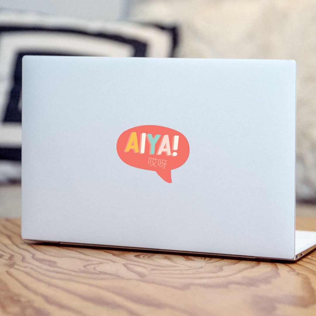 Aiya 哎呀 vinyl sticker on laptop