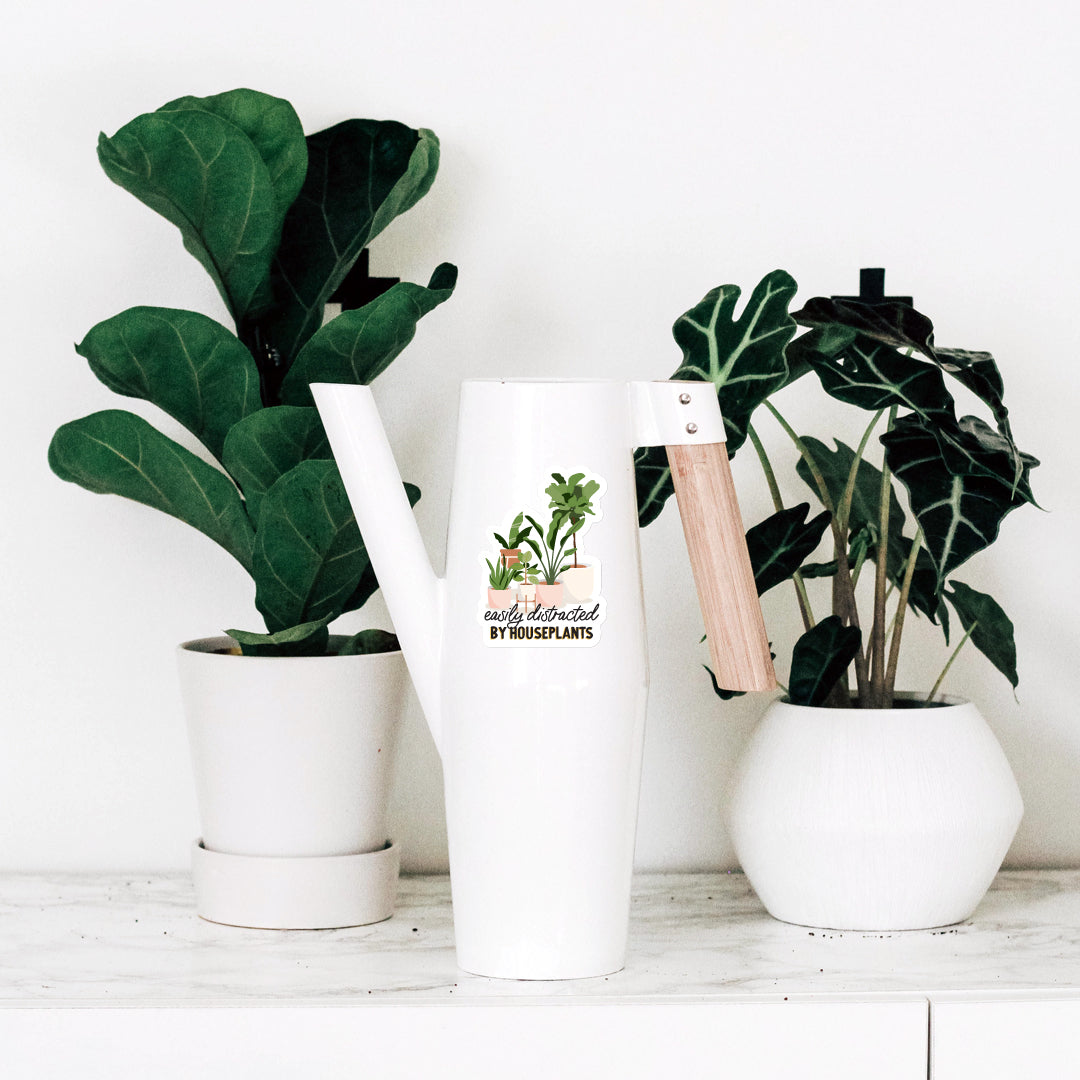 Easily distracted by houseplants vinyl sticker on white watering can