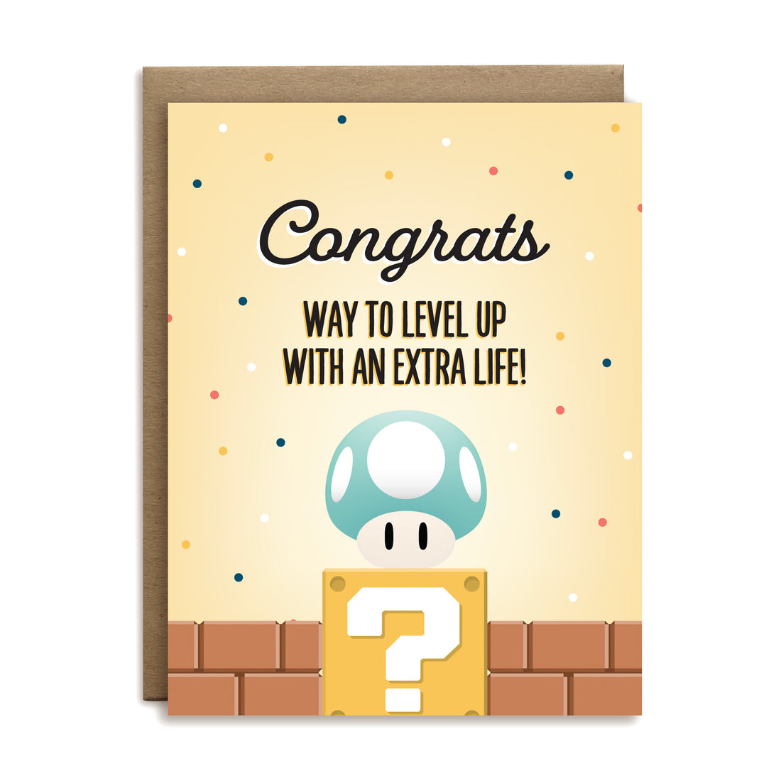 Congrats, way to level up with an extra life Mario Bros. baby greeting card by I&