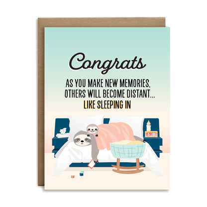 Congrats! As you make new memories, others will become distant... like sleeping in baby greeting card by I’ll Know It When I See It