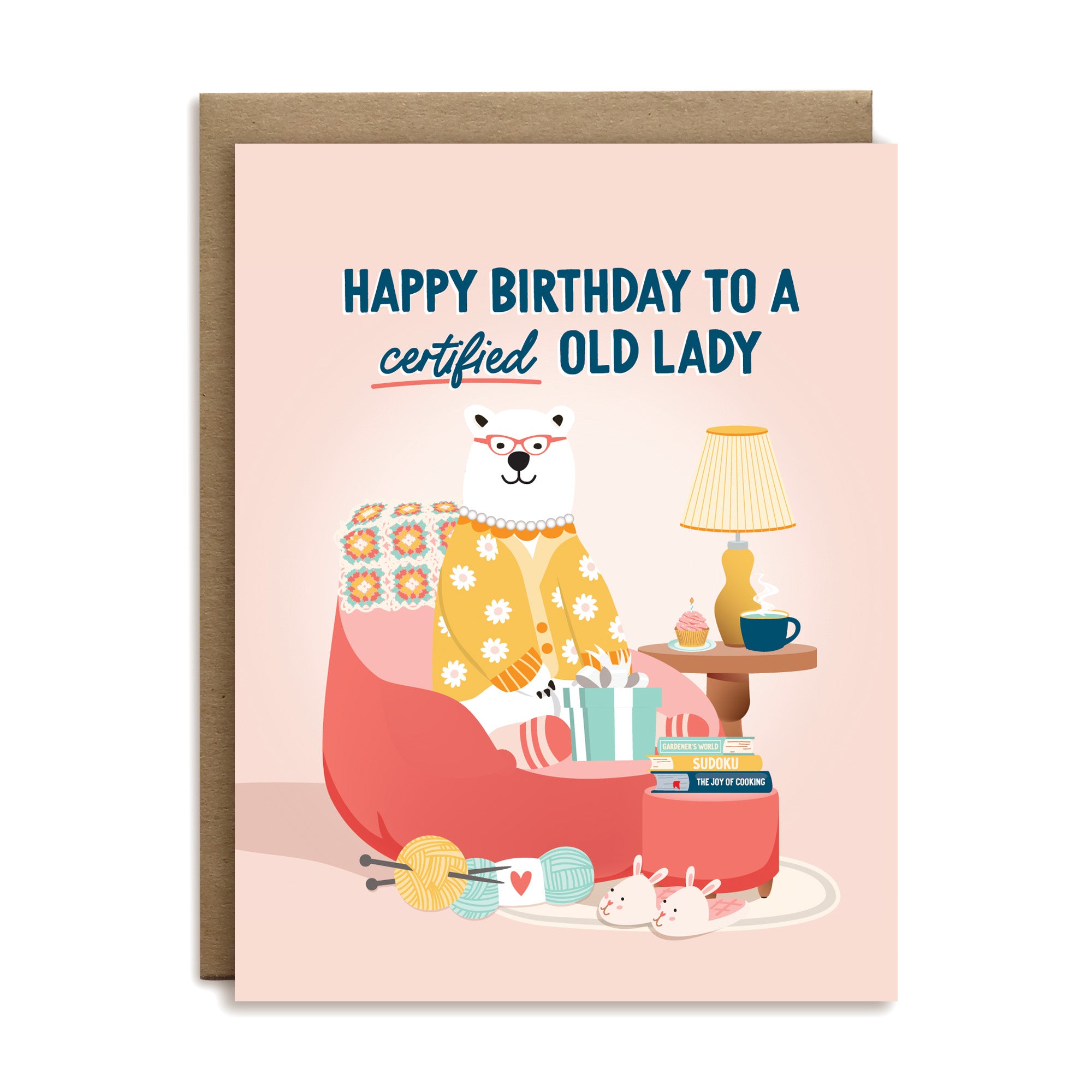 Happy birthday to a certified old lady birthday greeting card by I&