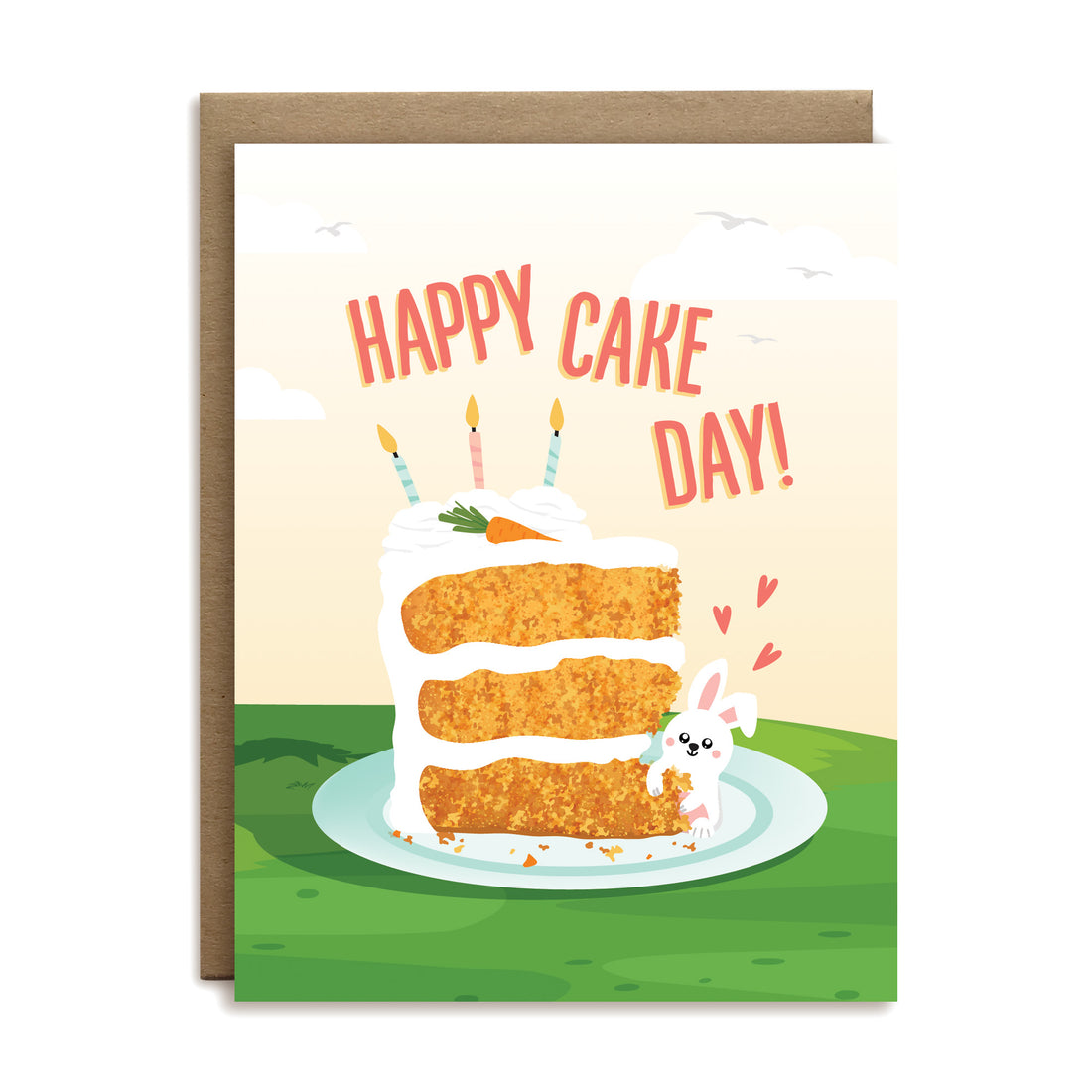 Happy cake day carrot cake and bunny birthday greeting card by I&