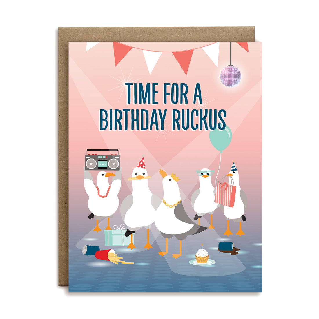 Time for a birthday ruckus seagull birthday greeting card by I&