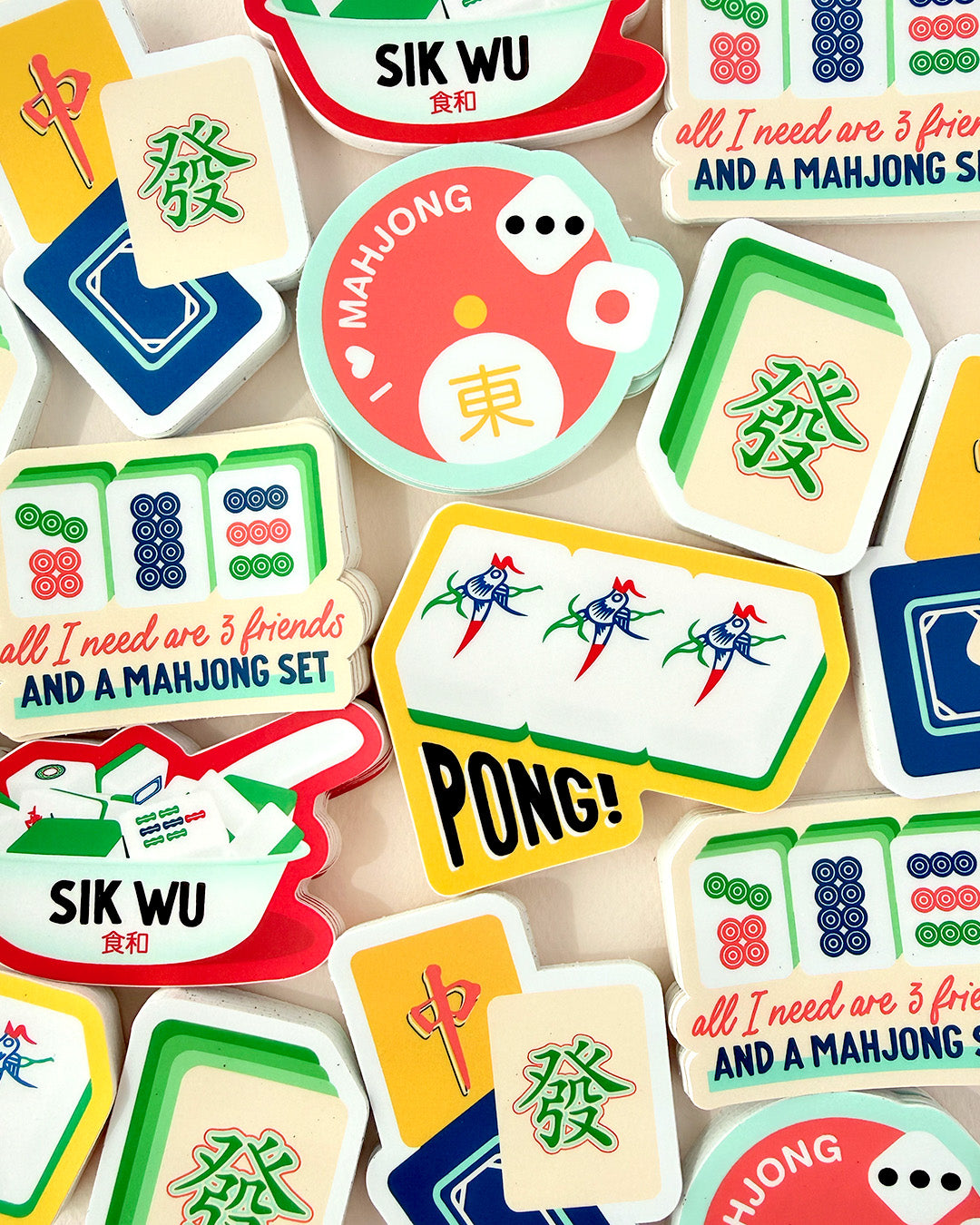 A collection of mahjong themed vinyl stickers by I&