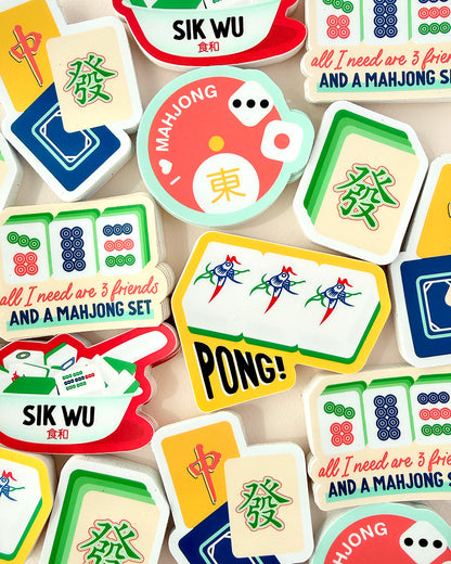 A collection of mahjong themed vinyl stickers by I&