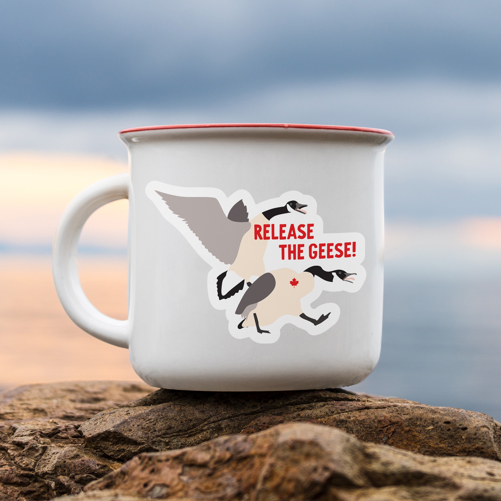 Release the Canadian geese vinyl sticker on mug by I&