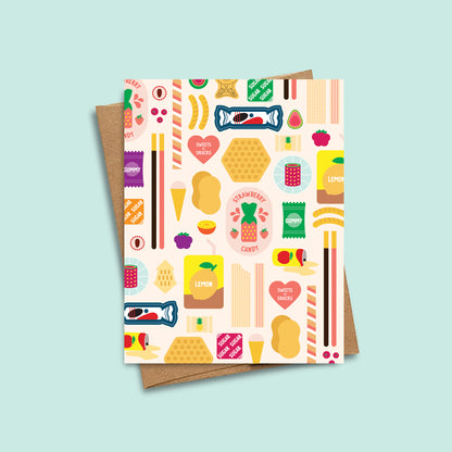 Asian sweets + snacks pattern notecard by I&