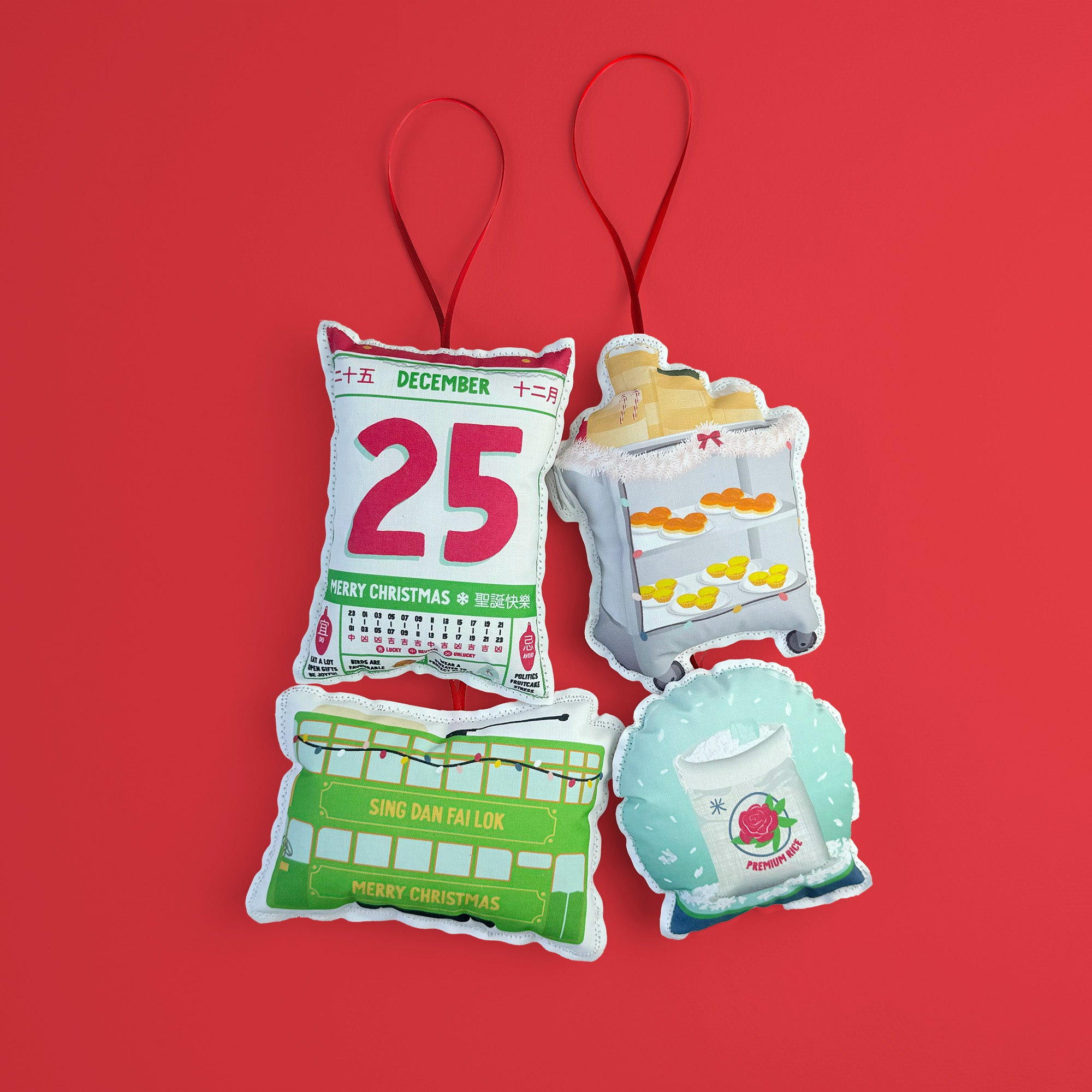 Asian-themed plush Christmas ornaments by I&