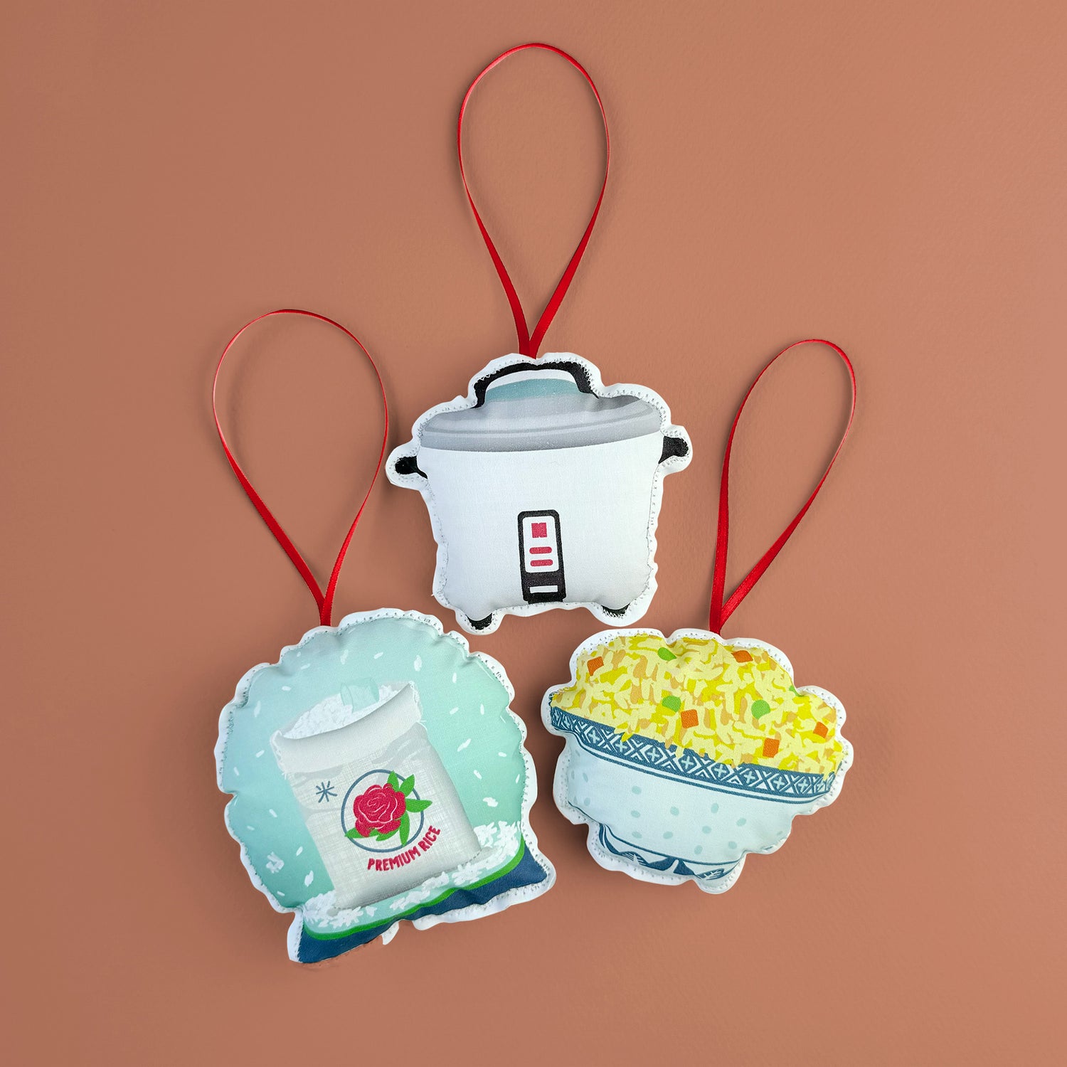 Asian-themed plush Christmas ornaments by I&