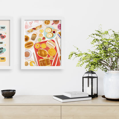 Chinese bakery art print in frame on wall