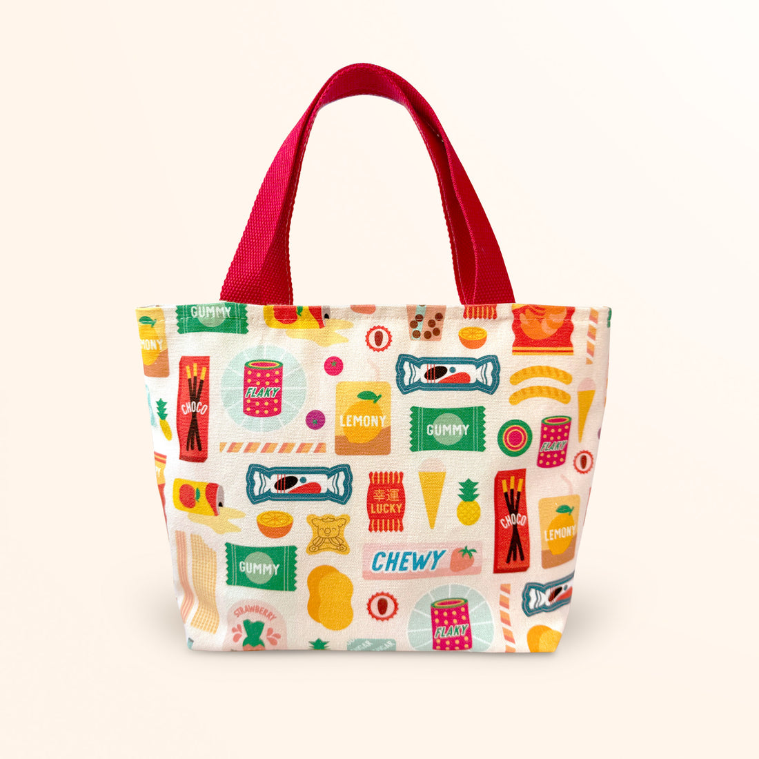 Asian sweets + snacks pattern mini tote bag by I&