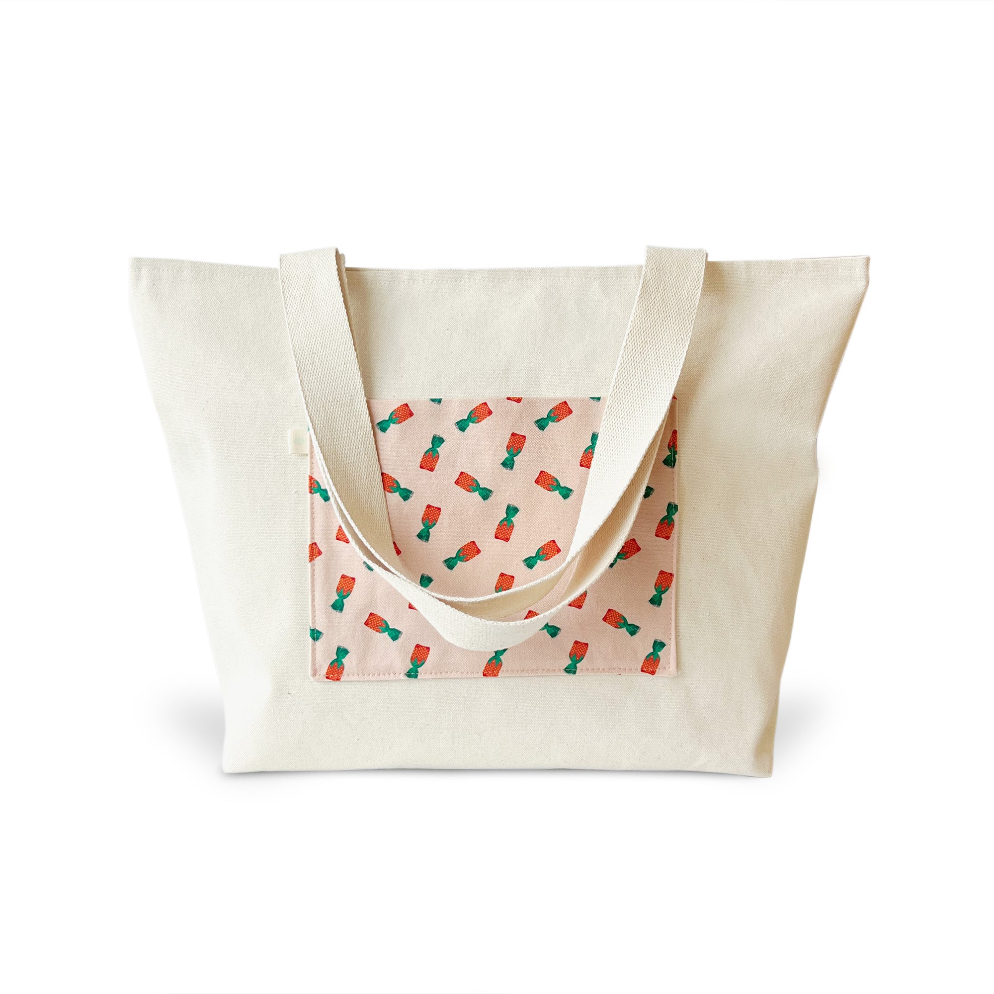Strawberry candy pattern canvas tote bag by I&