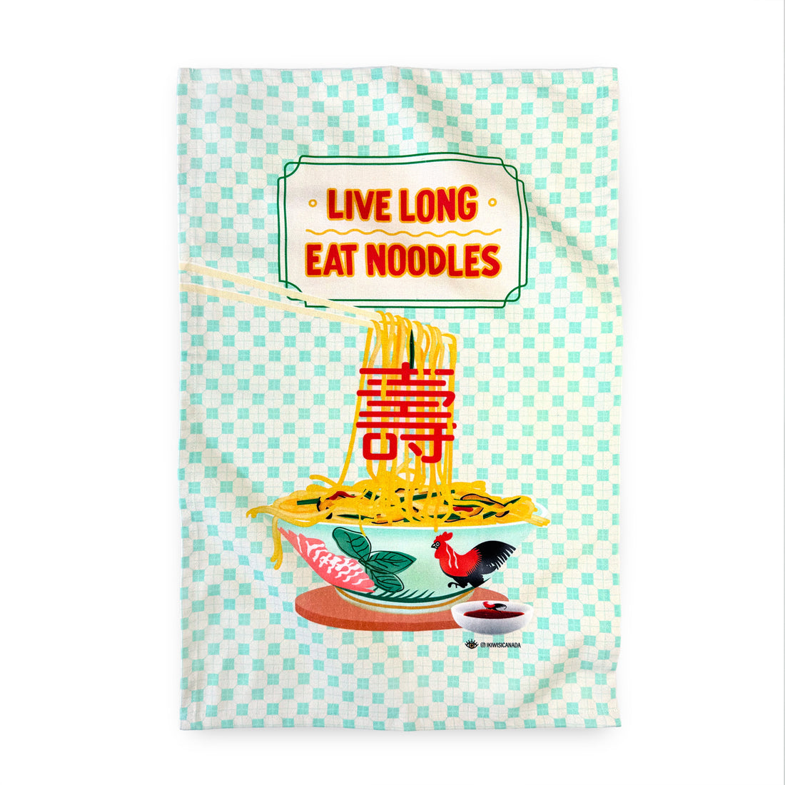 Tea towel with live long eat noodles printed illustration by I&