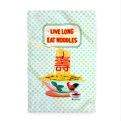 Tea towel with live long eat noodles printed illustration by I&