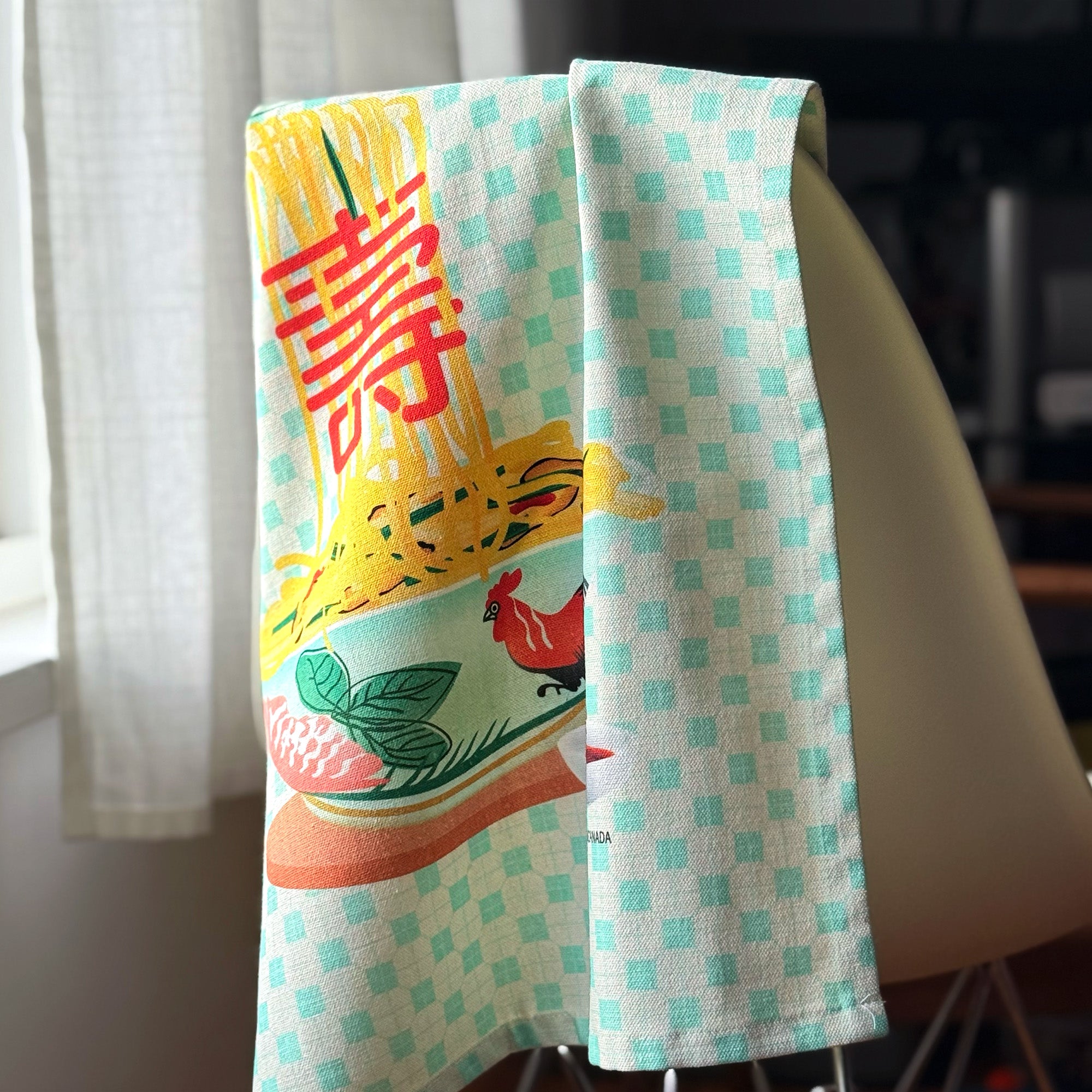 Tea towel with live long eat noodles printed illustration by I&