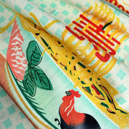 Tea towel with live long eat noodles printed illustration by I&