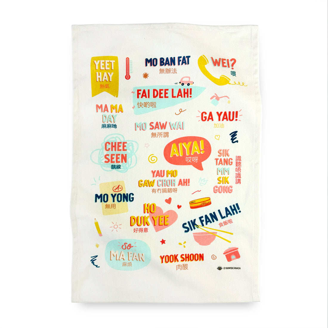 Tea towel with Cantonese sayings printed illustration by I&