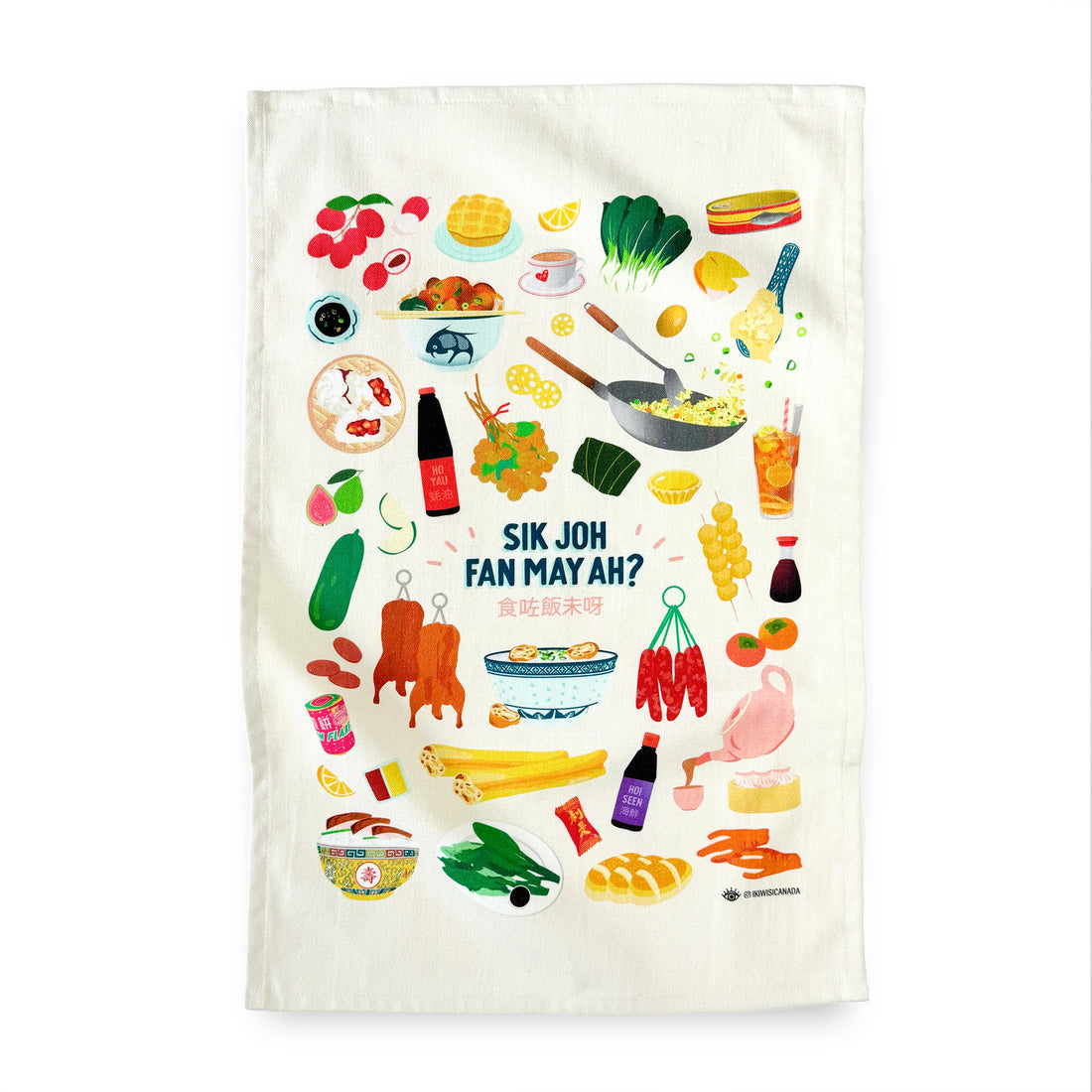 Tea towel with Cantonese foods printed illustration by I&