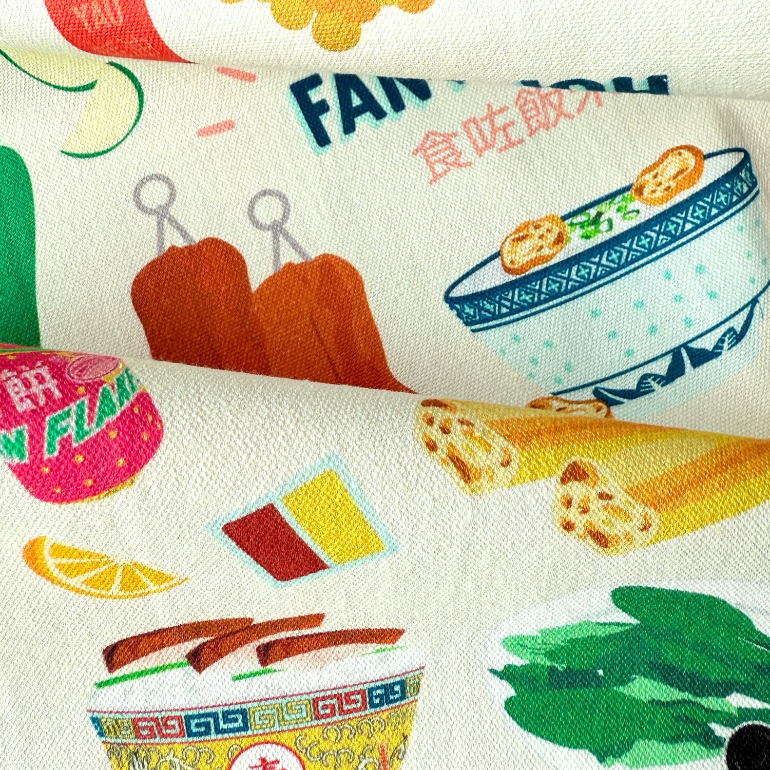 Tea towel with Cantonese foods printed illustration by I&