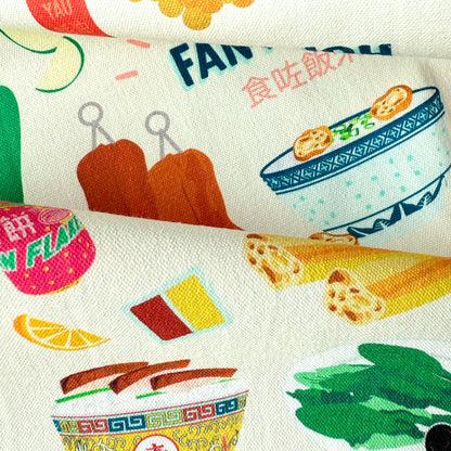 Tea towel with Cantonese foods printed illustration by I&
