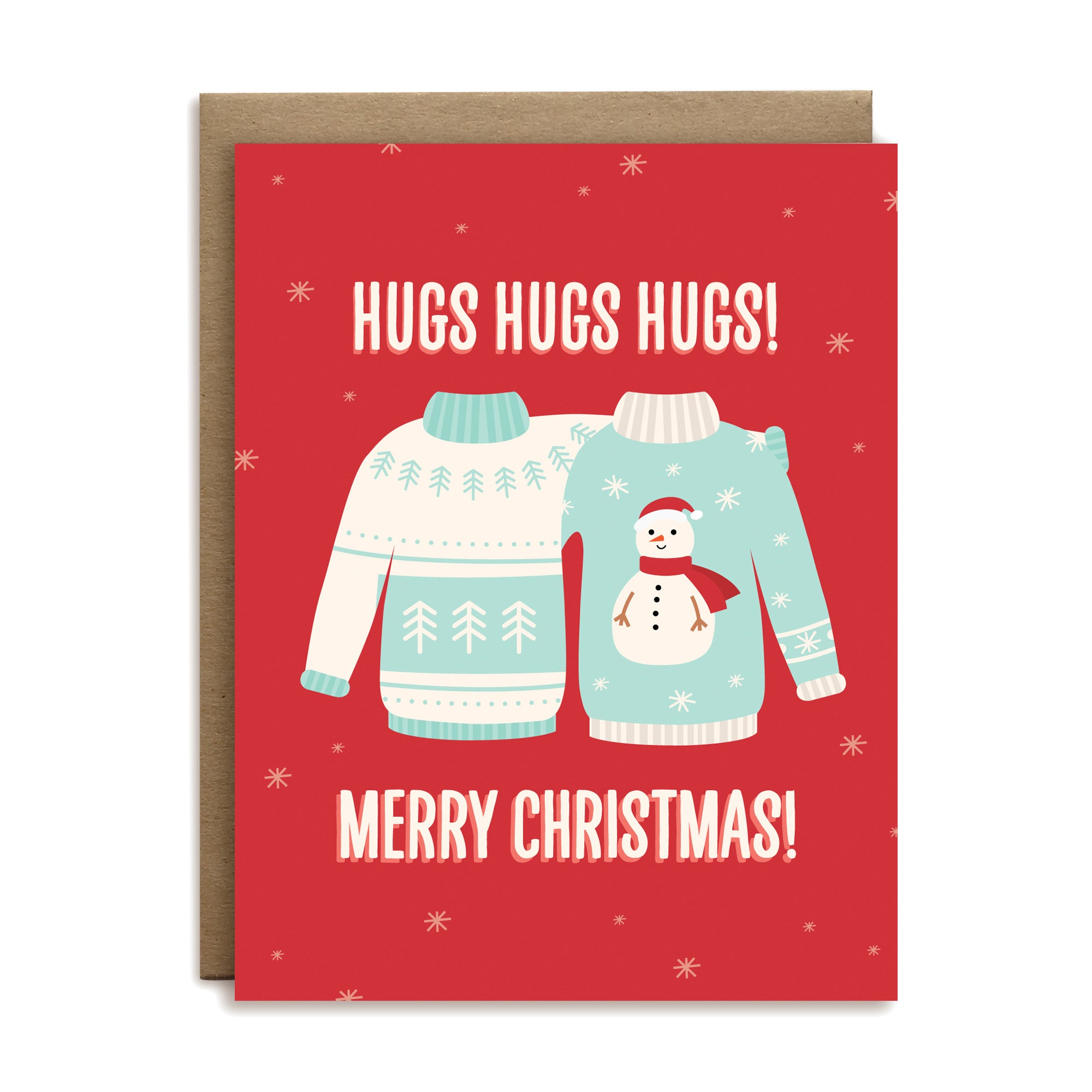 Hugs hugs hugs! Merry Christmas sweaters holiday greeting card by I’ll Know It When I See It