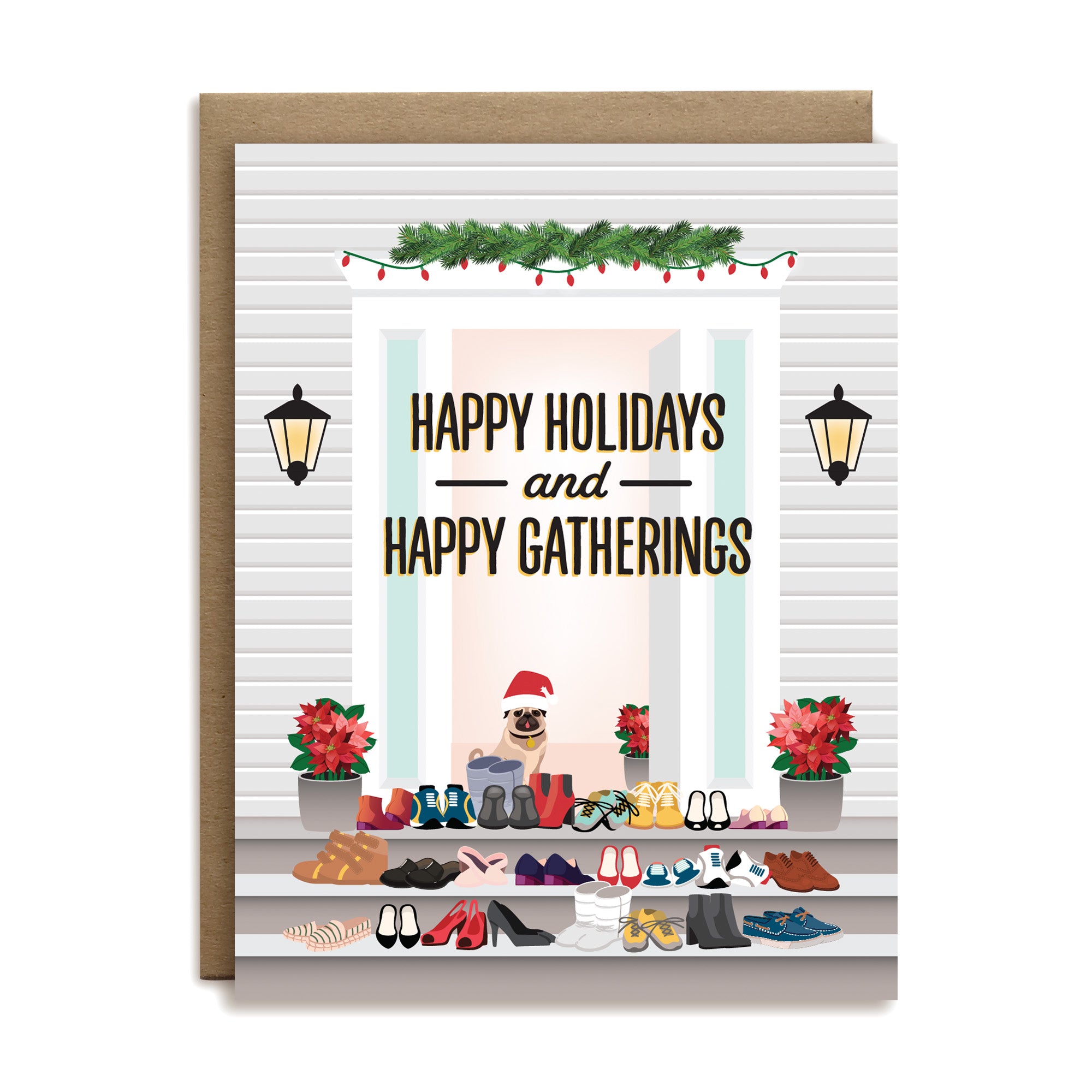 Happy holiday and Happy gatherings, leave shoes at the door holiday greeting card by I’ll Know It When I See It