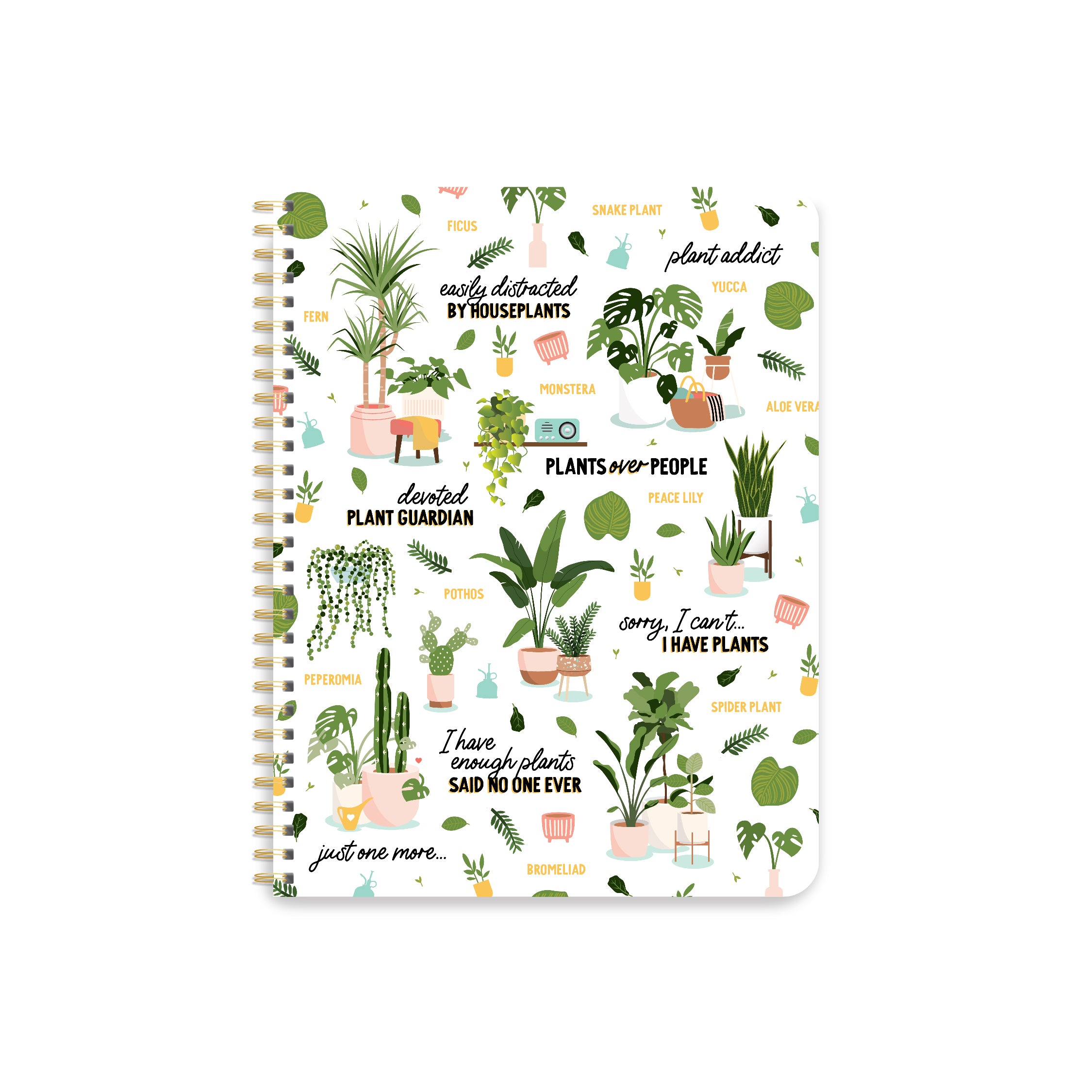 Coil bound lined notebook with plant illustrations