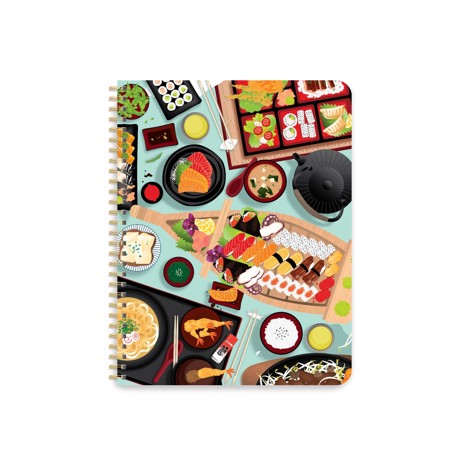 Coil bound lined notebook with sushi illustration