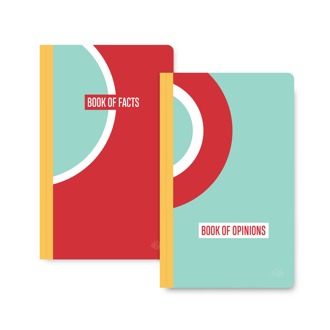 Book of facts, book of opinions double-sided notebook